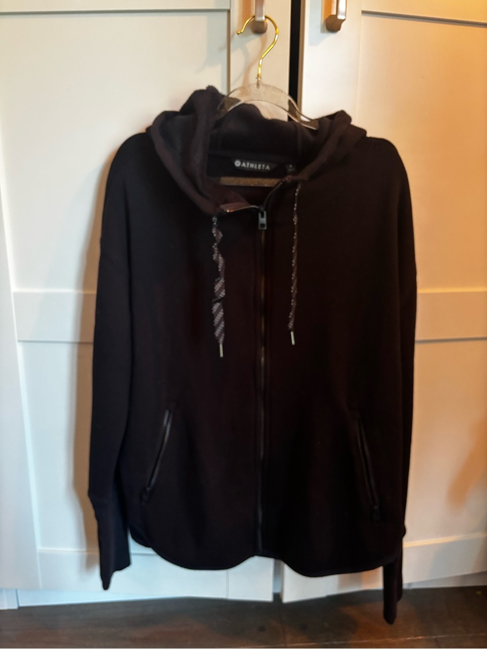 Athleta Women's Black Full Zip Hoodie Jacket fleece interior casual athletic